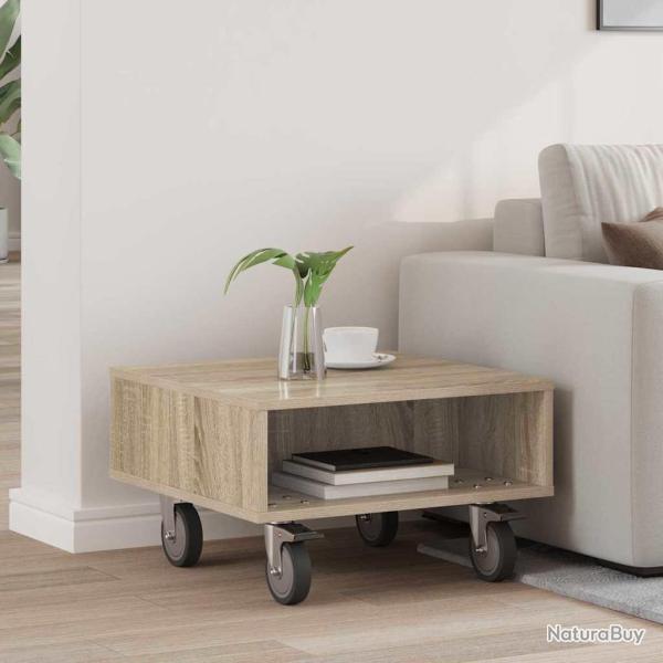 Table d'appoint avec roues, ch�ne, pour le salon, 50,5 � 50 � 30 cm