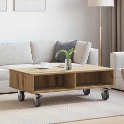 Table d'appoint avec roues, ch&ecirc;ne artisanal, pour le salon, 90 &times; 50 &times; 30 cm