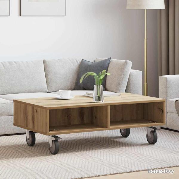 Table d'appoint avec roues, ch�ne artisanal, pour le salon, 90 � 50 � 30 cm