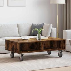 Table d'appoint avec roues, ch&ecirc;ne fum&eacute;, pour le salon, 90 &times; 50 &times; 30 cm