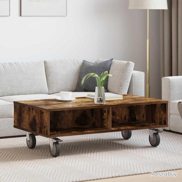 Table d'appoint avec roues, ch�ne fum�, pour le salon, 90 � 50 � 30 cm