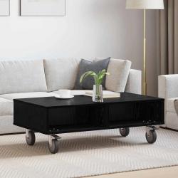 Table d'appoint avec roues, ch&ecirc;ne noir, pour le salon, 90 &times; 50 &times; 30 cm