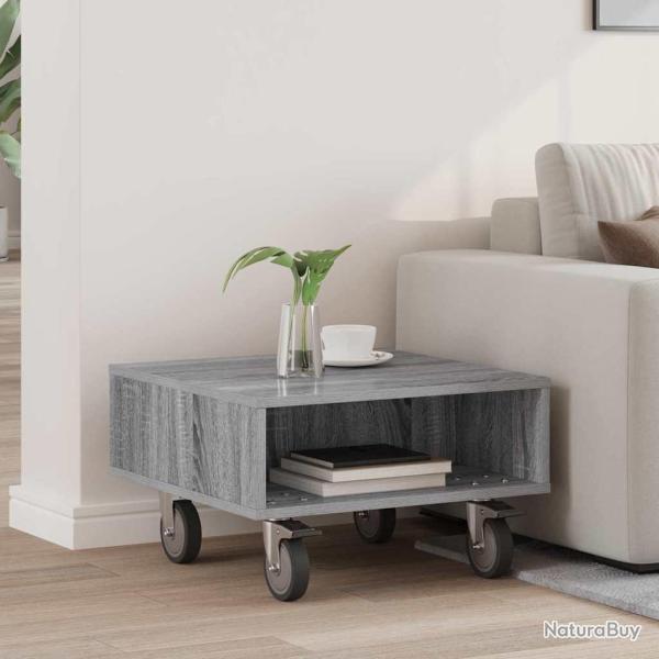Table d'appoint avec roues, grise, pour le salon, 50,5 � 50 � 30 cm