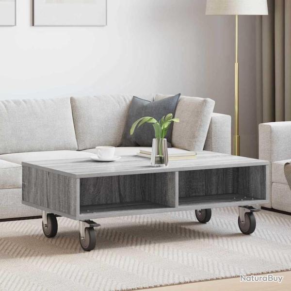 Table d'appoint avec roues, grise, pour le salon, 90 � 50 � 30 cm