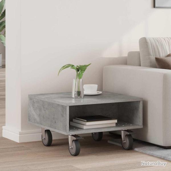 Table d'appoint avec roues, gris b�ton, pour le salon, 50,5 � 50 � 30 cm