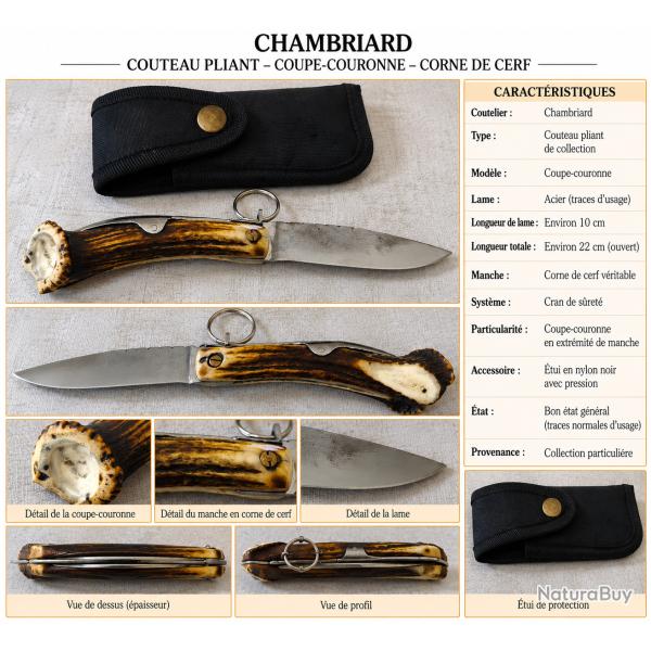 CHAMBRIARD - COUTEAU PLIANT EN BOIS DE CERF - 10 CM