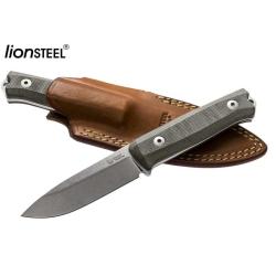 Couteau LionSteel B40 Bushcraft Lame Acier Sleipner Manche Micarta Vert &Eacute;tui Cuir Italie LSTB40CVG