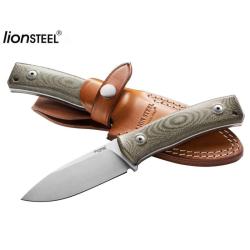 Couteau LionSteel M4 Lame Acier M390 Manche Micarta Canvas Vert &Eacute;tui Cuir Bushcraft Italie LSTM4CVG