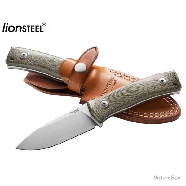 Couteau LionSteel M4 Lame Acier M390 Manche Micarta Canvas Vert �tui Cuir Bushcraft Italie LSTM4CVG