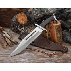 Couteau Fixe United Cutlery Hibben III Bowie Lame Acier 7Cr13 Manche Bois &Eacute;tui Cuir UC3599
