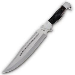 Couteau Fixe Combat Ready Big Bowie Survival Lame Inox Manche Bois Damier &Eacute;tui D&eacute;di&eacute; CO050