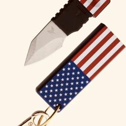 Couteau Fixe Combat Ready Porte-Cl&eacute;s Drapeau USA Lame Inox Manche ABS Mousqueton CBR379