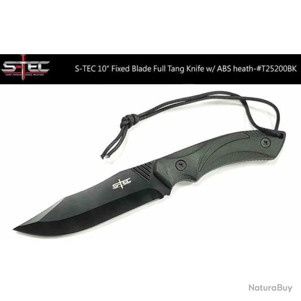 Couteau Fixe S-TEC Lame Noire Acier 3Cr13 Manche ABS Noir Housse Nylon STT25200BK