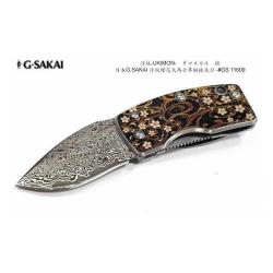 Couteau G.Sakai Money Clip Framelock Lame Acier Damas Manche Inox Fleur de Cerisier Japon GS11609
