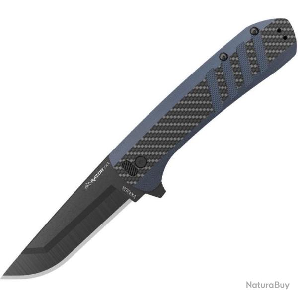 Couteau Outdoor Edge Razor VX4 A/O Lame Acier 420J2 Manche G10 Bleu Carbone Linerlock OEVX430CC