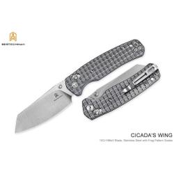 Couteau Bestech Cicada's Wing Lame Acier 10Cr15MoV Manche Inox Grenade PVD Gris B-Lock BTKMK06S1