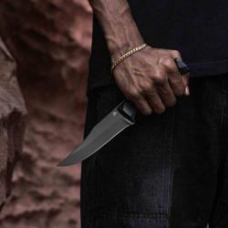 Couteau Fixe Iron Ethos Battle Born Lame Acier 14C28N Manche G10 Noir &Eacute;tui Kydex IE11A42F10
