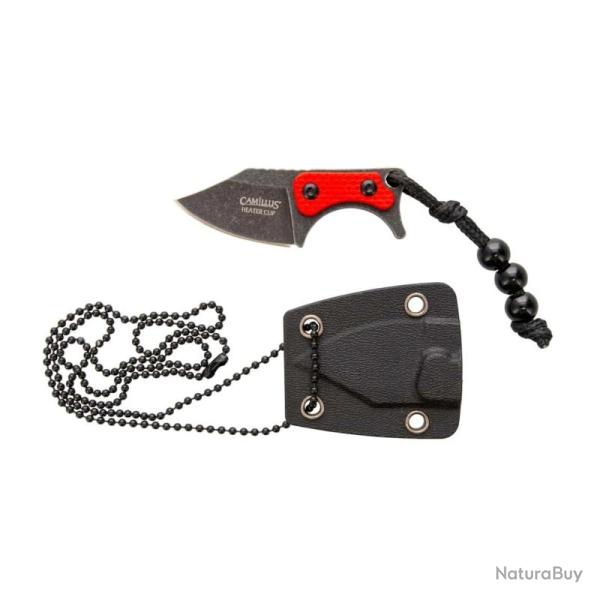 Couteau Fixe Camillus Heater Clip Mini Lame Acier 420 Clip Point Manche G10 Rouge �tui Kydex CM21010