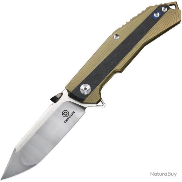 Couteau Pliant Defcon Atlas Lame Acier CPM S35VN Manche Titane Or Framelock TF53442