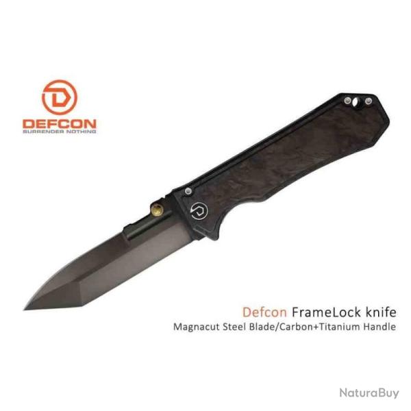 Couteau Pliant Defcon Lame Acier Magnacut DLC Manche Fibre Carbone Framelock TD1003
