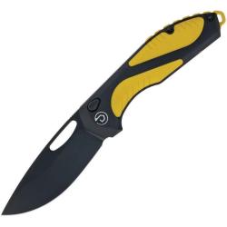 Couteau Pliant Defcon Black Fang Lite Lame Acier CPM MagnaCut Manche G10 Jaune Button TD1002BKYL