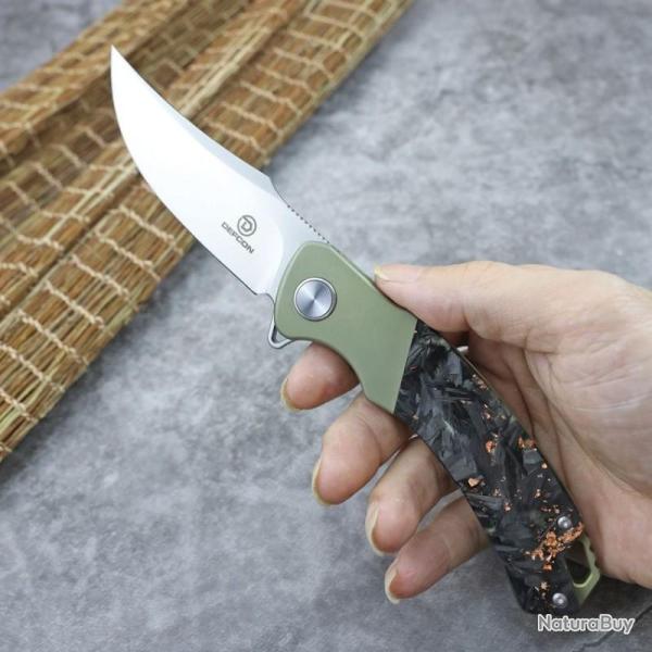 Couteau Pliant Defcon Condor Lame Acier M390 Manche Titane Vert Framelock STT94002