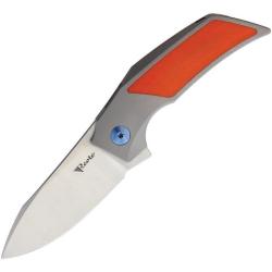Couteau Reate T2500 Lame Acier M390 Manche Titane Gris Inlay G10 Orange Frame Lock REA097