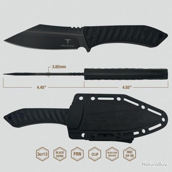 Couteau Fixe Takumitak Asym Lame Acier 3Cr13 Sheepsfoot Manche FRN Noir �tui FRN TKF318