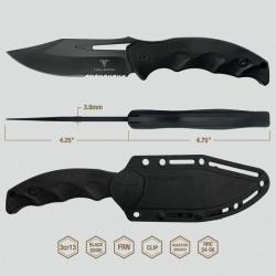 Couteau Fixe Takumitak Obsidian Lame Acier 3Cr13 Clip Point Manche FRN Noir &Eacute;tui FRN TKF317