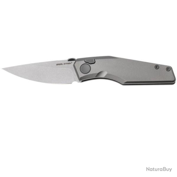 Couteau de Poche Real Steel Spectrum Lame Acier VANAX Stonewash Manche Titane Gris Button RS7141T2