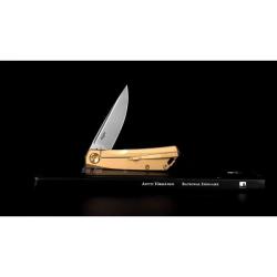 Couteau de Poche Real Steel Luna Eco Lame Acier K110 Manche Inox Or Framelock RS7085