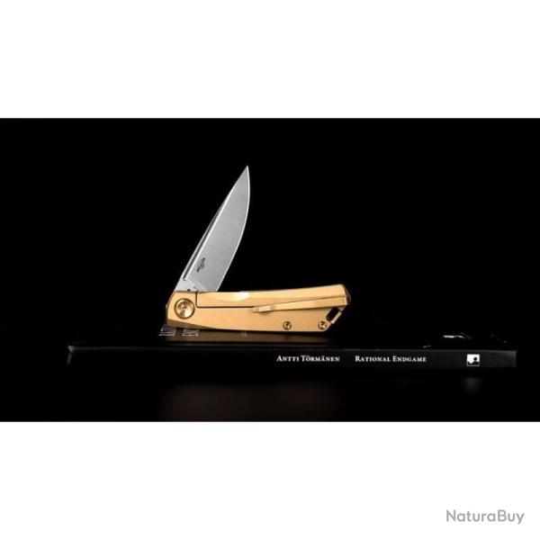 Couteau de Poche Real Steel Luna Eco Lame Acier K110 Manche Inox Or Framelock RS7085