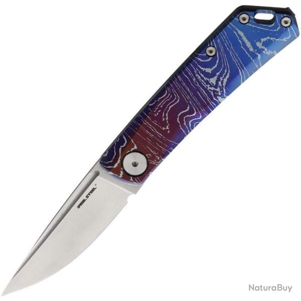 Couteau de Poche Real Steel Luna TC Waves Lame Acier N690 Manche Titane Slip Joint RS7001TC07