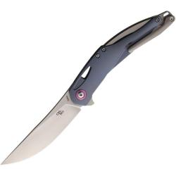 Couteau CH Knives Astro Lame Acier M390 Manche Titane Bleu Framelock CHASB