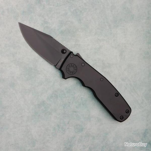 Couteau Demko Shark Cub Lame Acier CPM-20CV DLC Manche Aluminium Noir Shark Lock Taiwan DEM19275