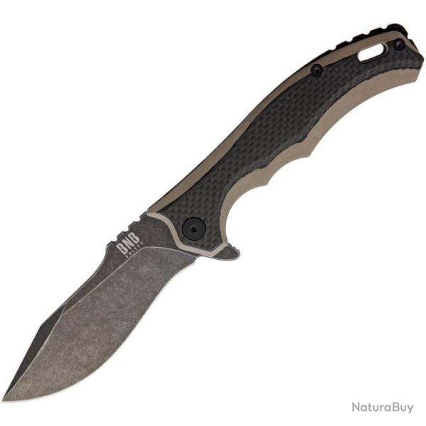 Couteau Framelock BucknBear Diesel Lame Acier 14C28N Manche G10 Beige Carbone BNB8008C