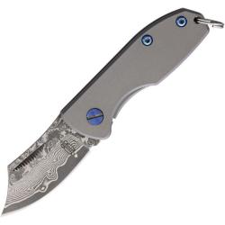 Couteau Framelock BucknBear Mini EDC Lame Acier Damas Manche Titane Gris BNB7800M