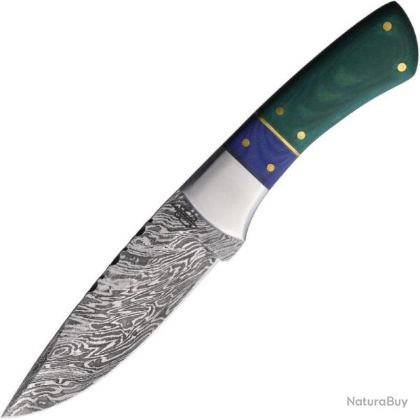 Couteau Fixe BucknBear Green Mean Fighter Lame Acier Damas Manche G10 Bleu Vert BNB51225