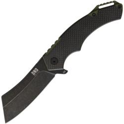Couteau Framelock BucknBear Cleaver Lame Acier D2 Manche G10 Vert Carbone BNB42395C