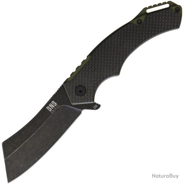 Couteau Framelock BucknBear Cleaver Lame Acier D2 Manche G10 Vert Carbone BNB42395C