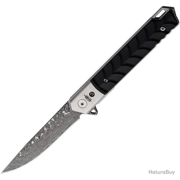 Couteau Linerlock BucknBear Hornet Lame Acier Damas Manche G10 Noir Sculpt� BNB42011