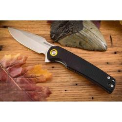 Couteau Linerlock Black Rough Rider Lame Inox Stonewash et Satin&eacute; Manche G10 Noir Linerlock RR2749
