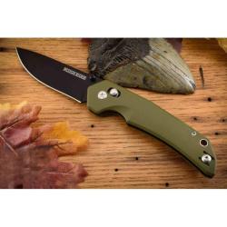 Couteau Green Rough Rider Lame Acier Inox Finition Noire Manche G10 Vert Kaki Slidelock RR2747
