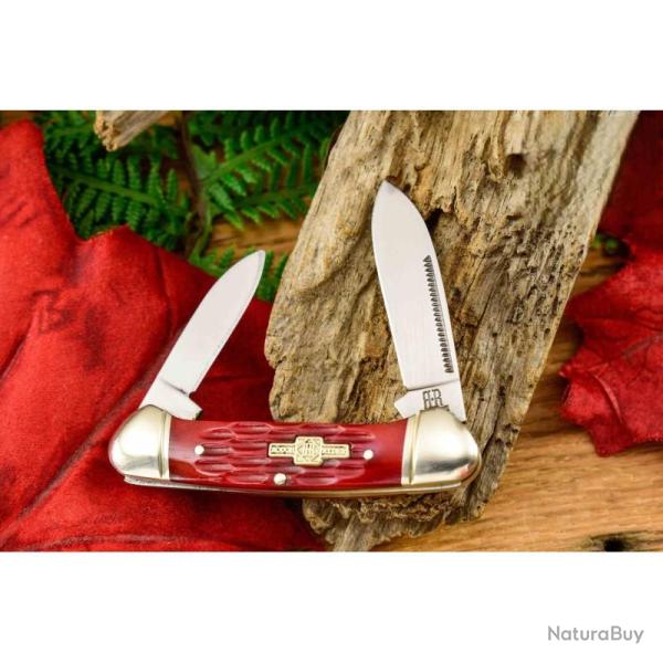 Couteau Mini Canoe Red Jig Bone Rough Rider Lame Acier Inox Manche Os Rouge Slip Joint RR271