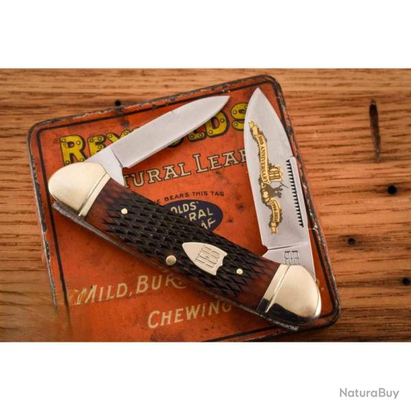 Couteau 30th Anniversary Canoe Rough Rider Lame Inox Poli Miroir Manche Os Marron Quadrill� RR2627