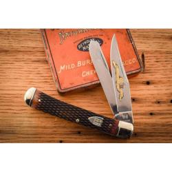 Couteau 30th Anniversary Trapper Rough Rider Lame Inox Poli Miroir Manche Os Marron Quadrill&eacute; RR2625