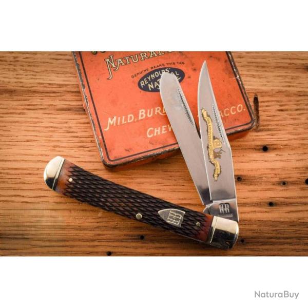 Couteau 30th Anniversary Trapper Rough Rider Lame Inox Poli Miroir Manche Os Marron Quadrill� RR2625