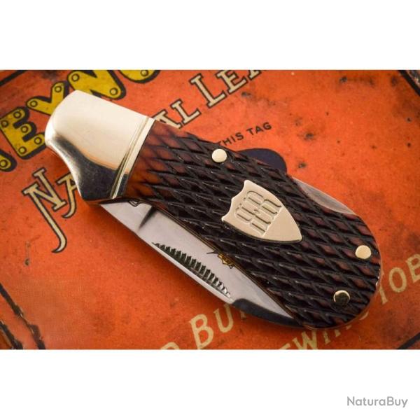 Couteau 30th Anniversary Cub Rough Rider Lame Inox Poli Miroir Manche Os Marron Quadrill� RR2624