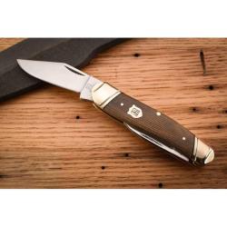 Couteau Whittler Brown Tater Skin Rough Rider Lame Inox Poli Miroir Manche Micarta Burlap RR2581