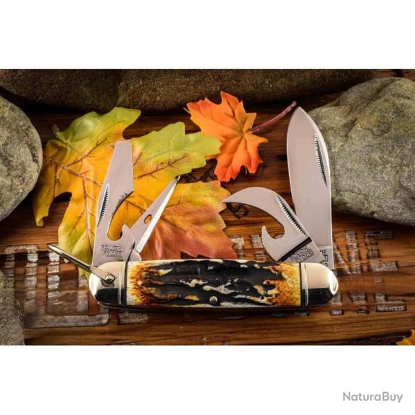 Couteau Kamp King Cinnamon Rough Rider Lame Acier Carbone Manche Os Fa�on Bois de Cerf RR2424